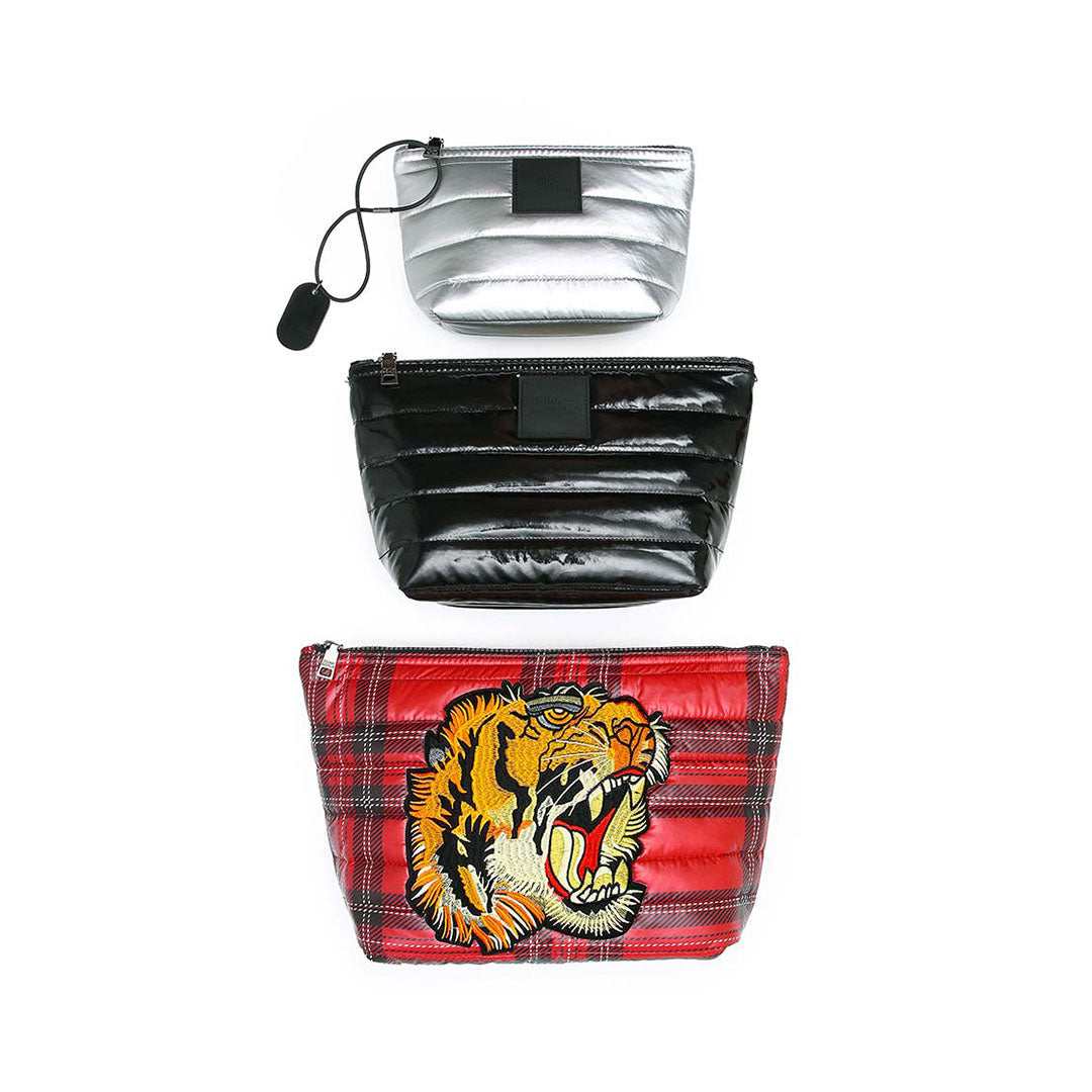 Red Plaid Black Patent and Pearl Silver