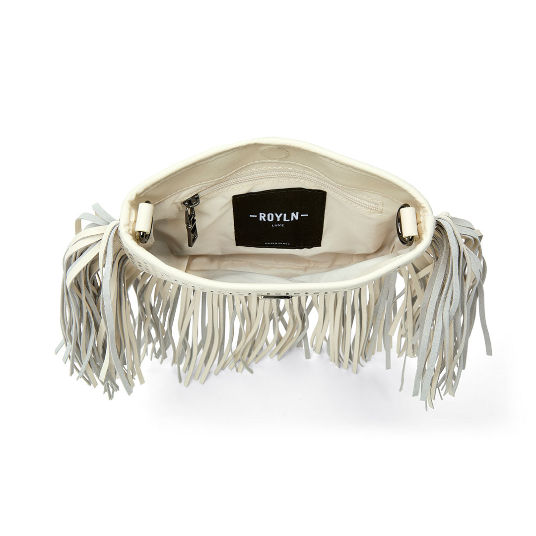 Cream Perforated Leather and Fringe