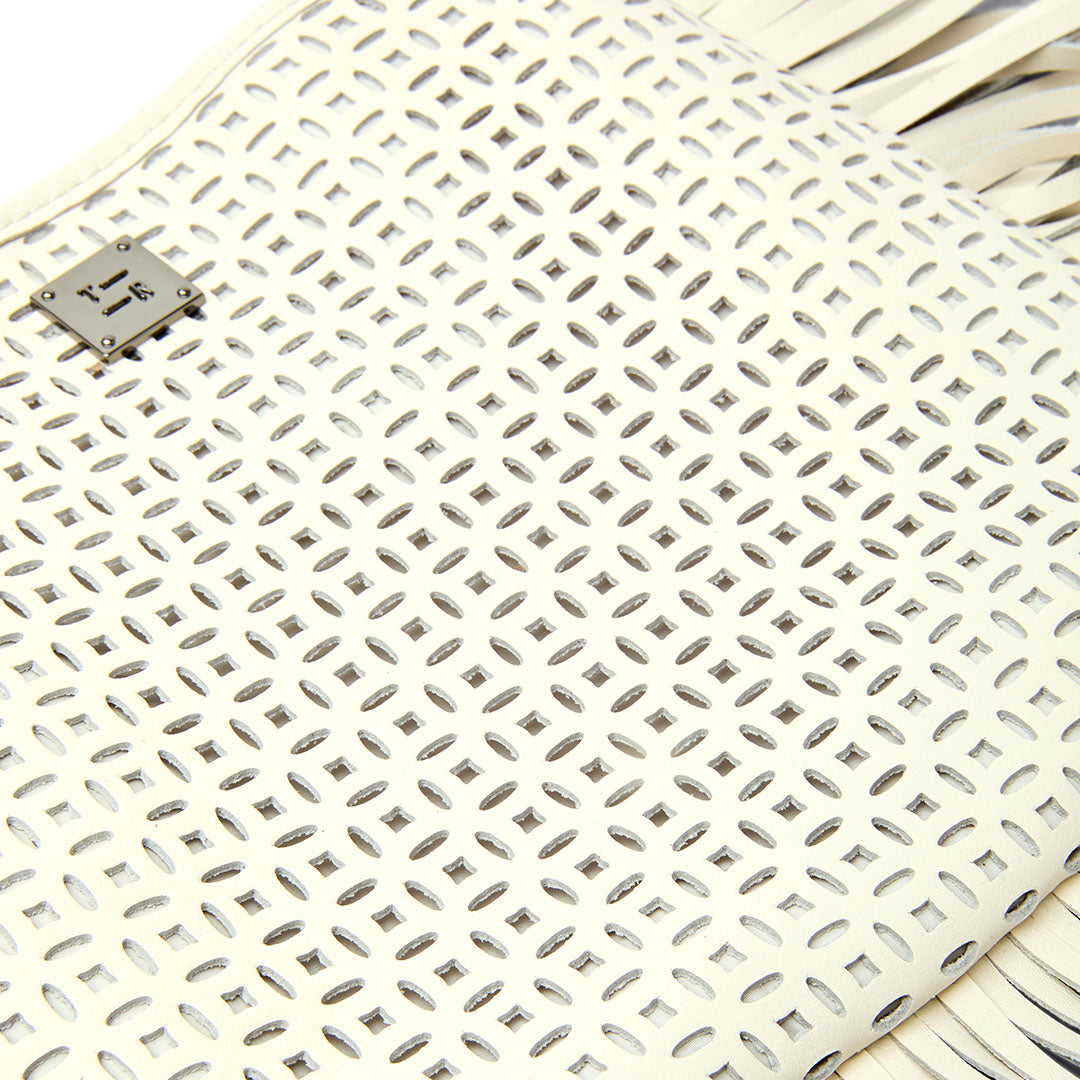 Cream Perforated Leather and Fringe