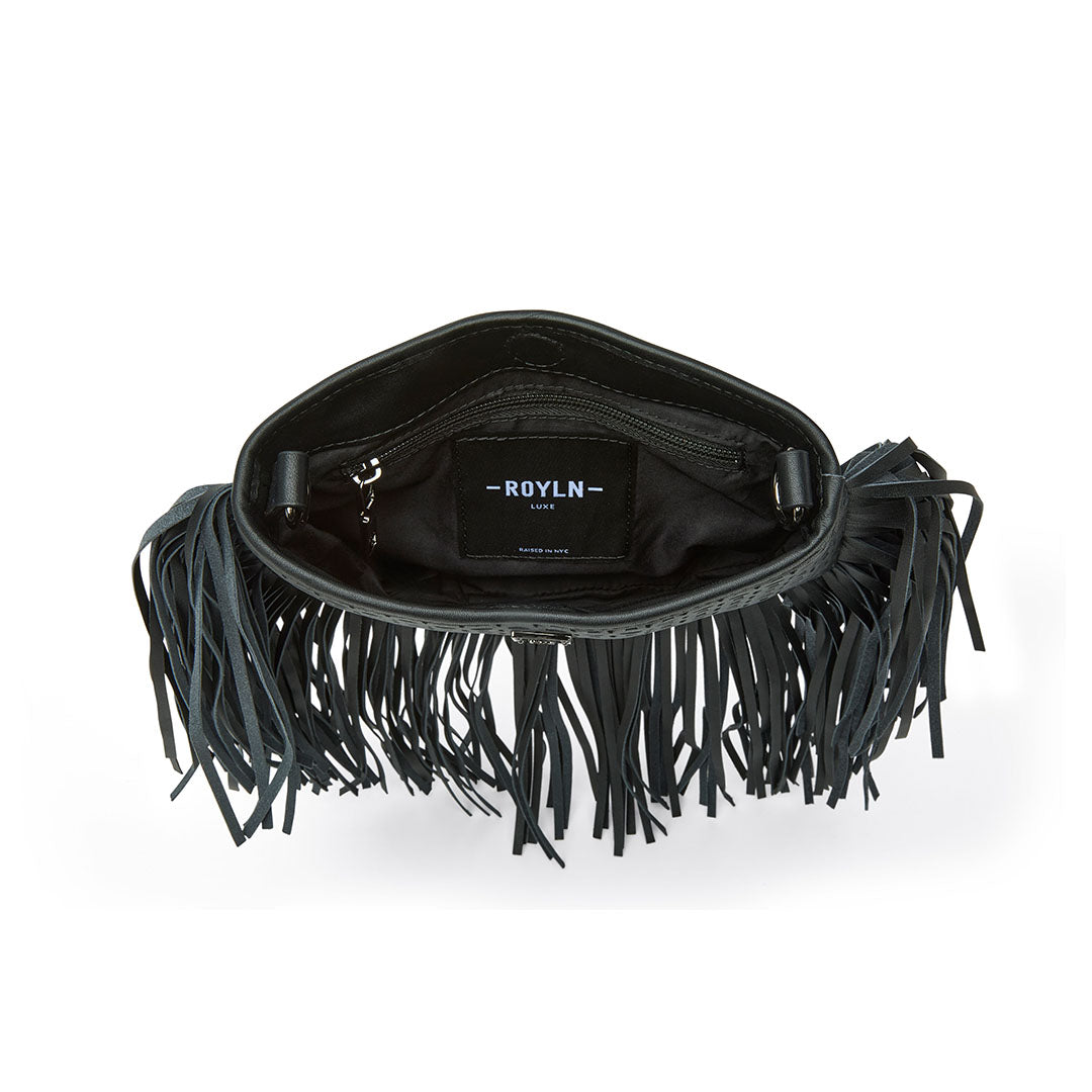 Black Perforated Leather and Fringe