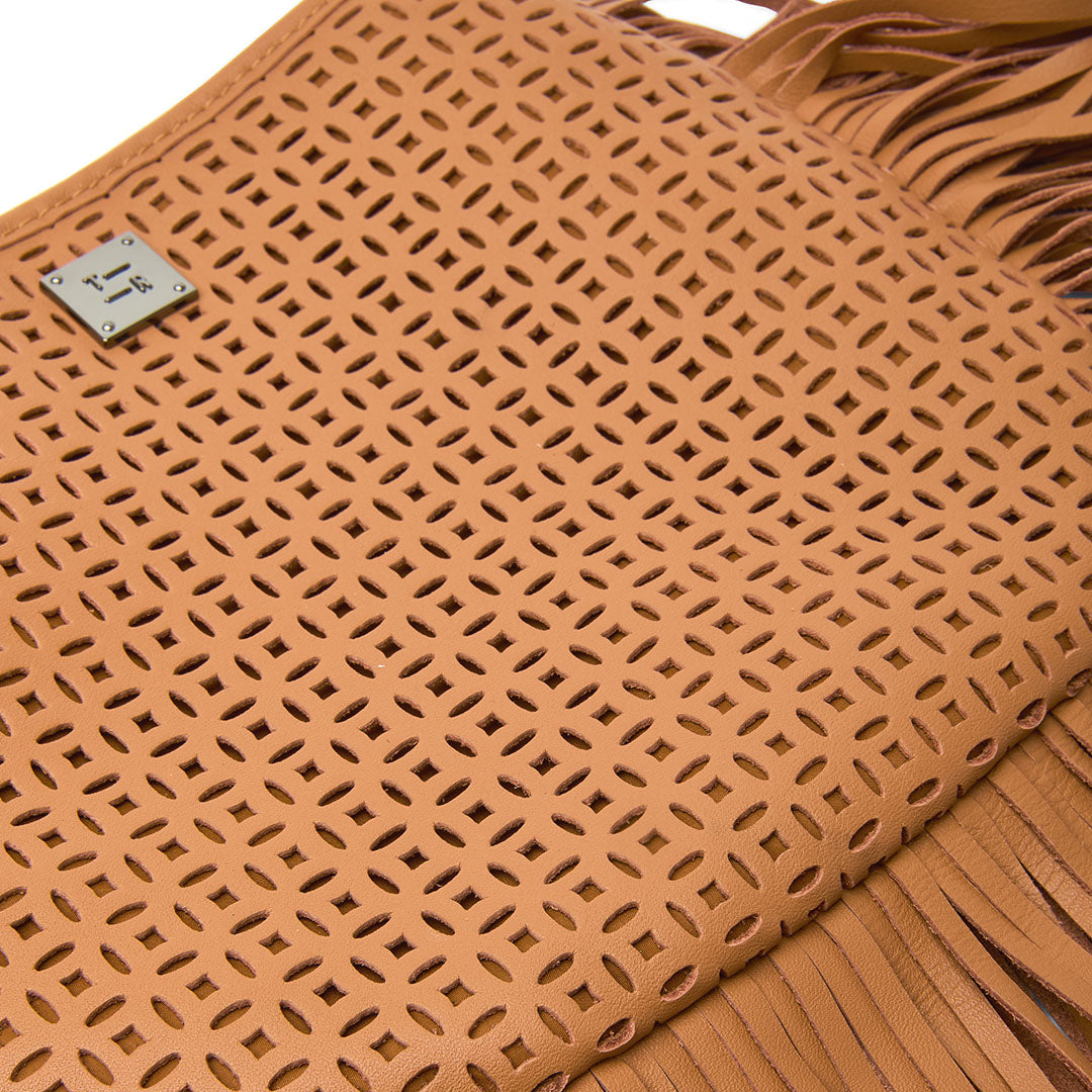 Terracotta Perforated Leather and Fringe