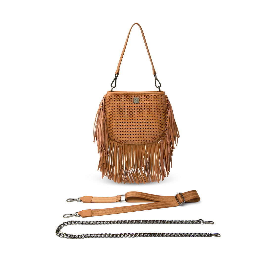 Terracotta Perforated Leather and Fringe