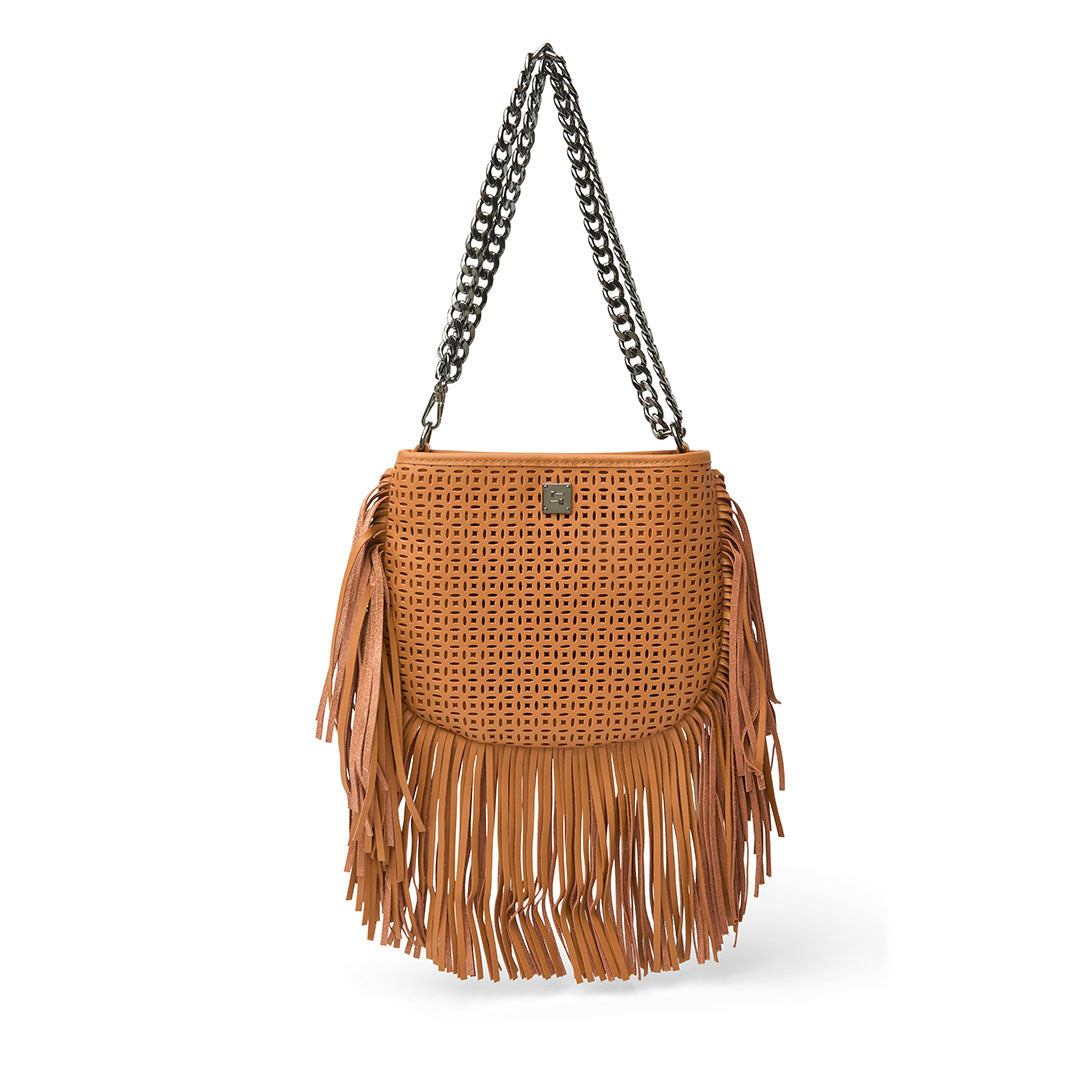 Terracotta Perforated Leather and Fringe