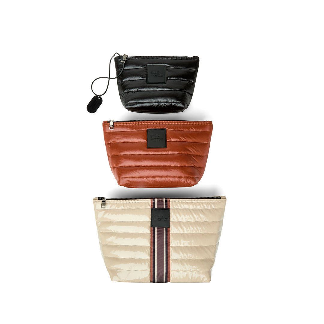 Blonde Patent with Multi Stripe Web Glossy Mocha and Shiny Black