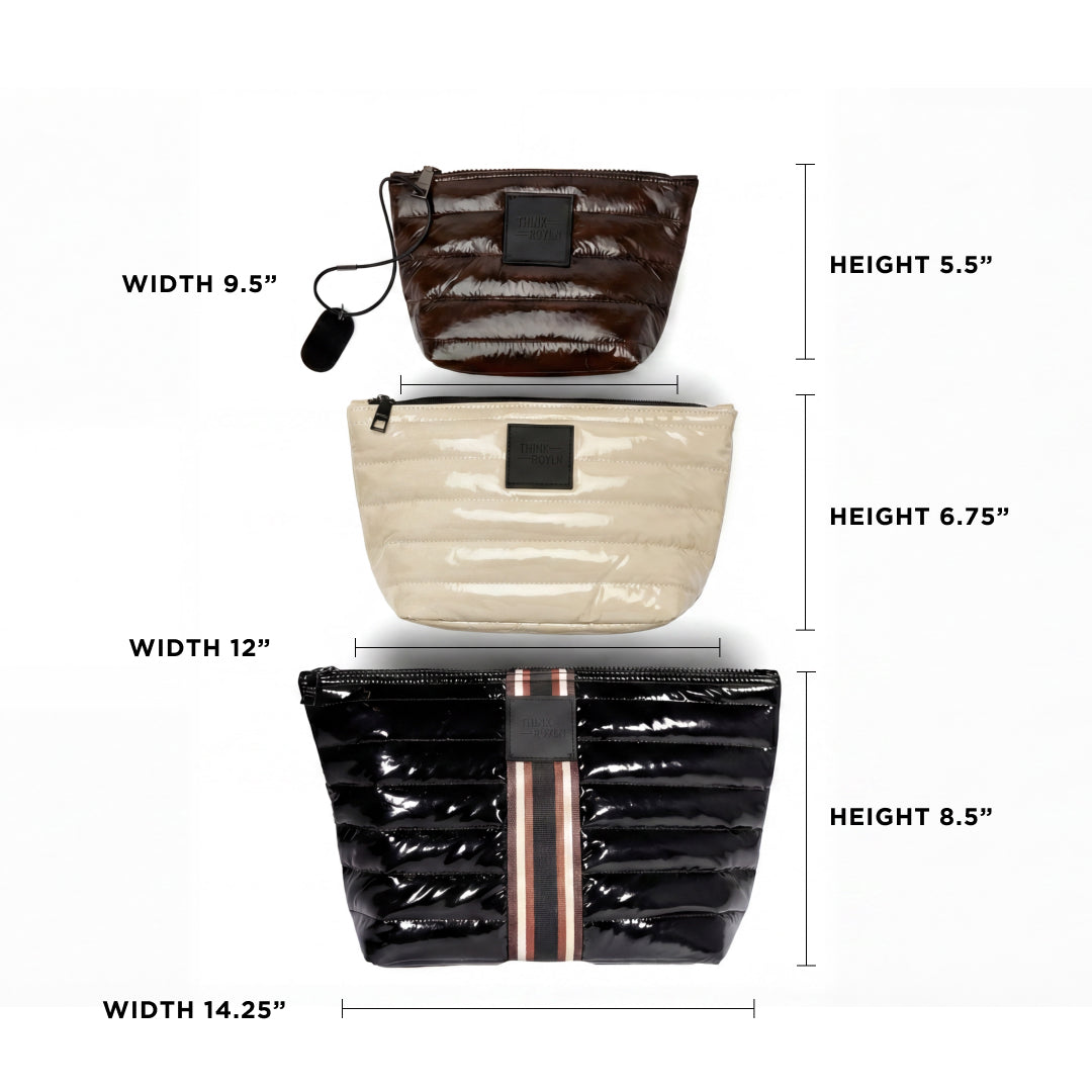 Black Patent with Multi Stripe Web, Blonde Patent and Glossy Chocolate