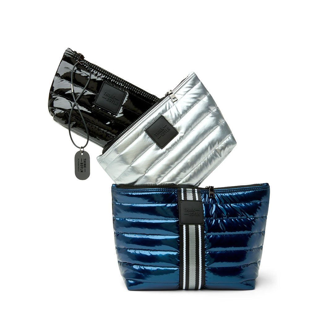 Glossy Navy Patent Pearl Silver and Black Patent