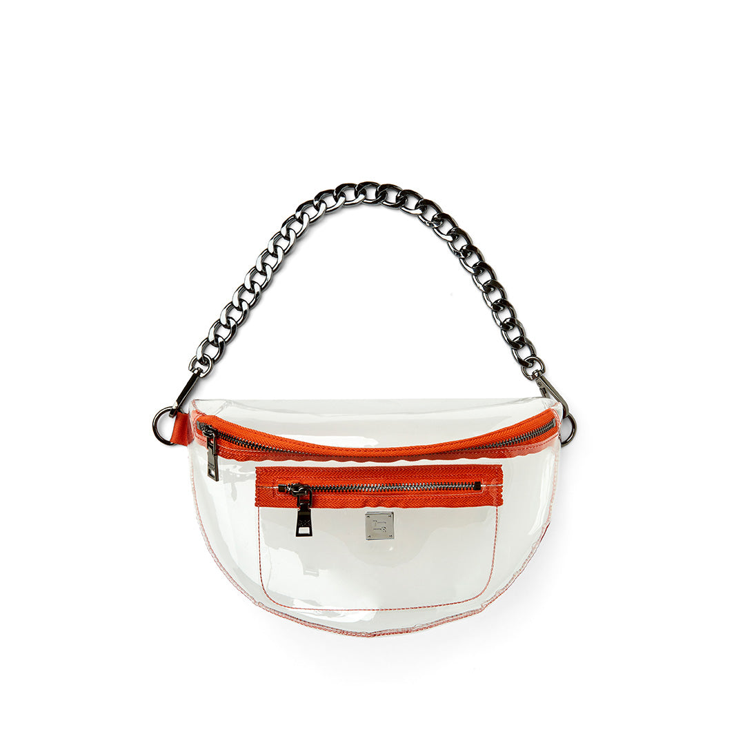 Clear Plastic with Burnt Orange & White Strap