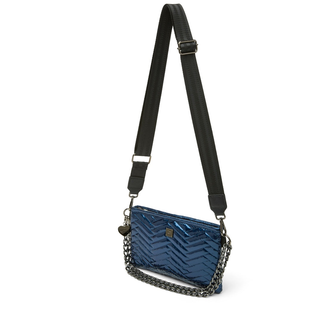 Glossy Navy Patent with Moto Quilting