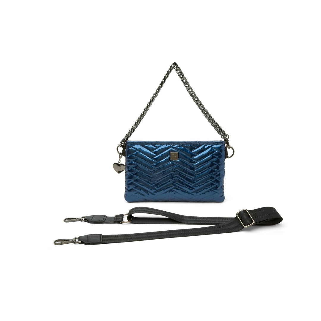 Glossy Navy Patent with Moto Quilting