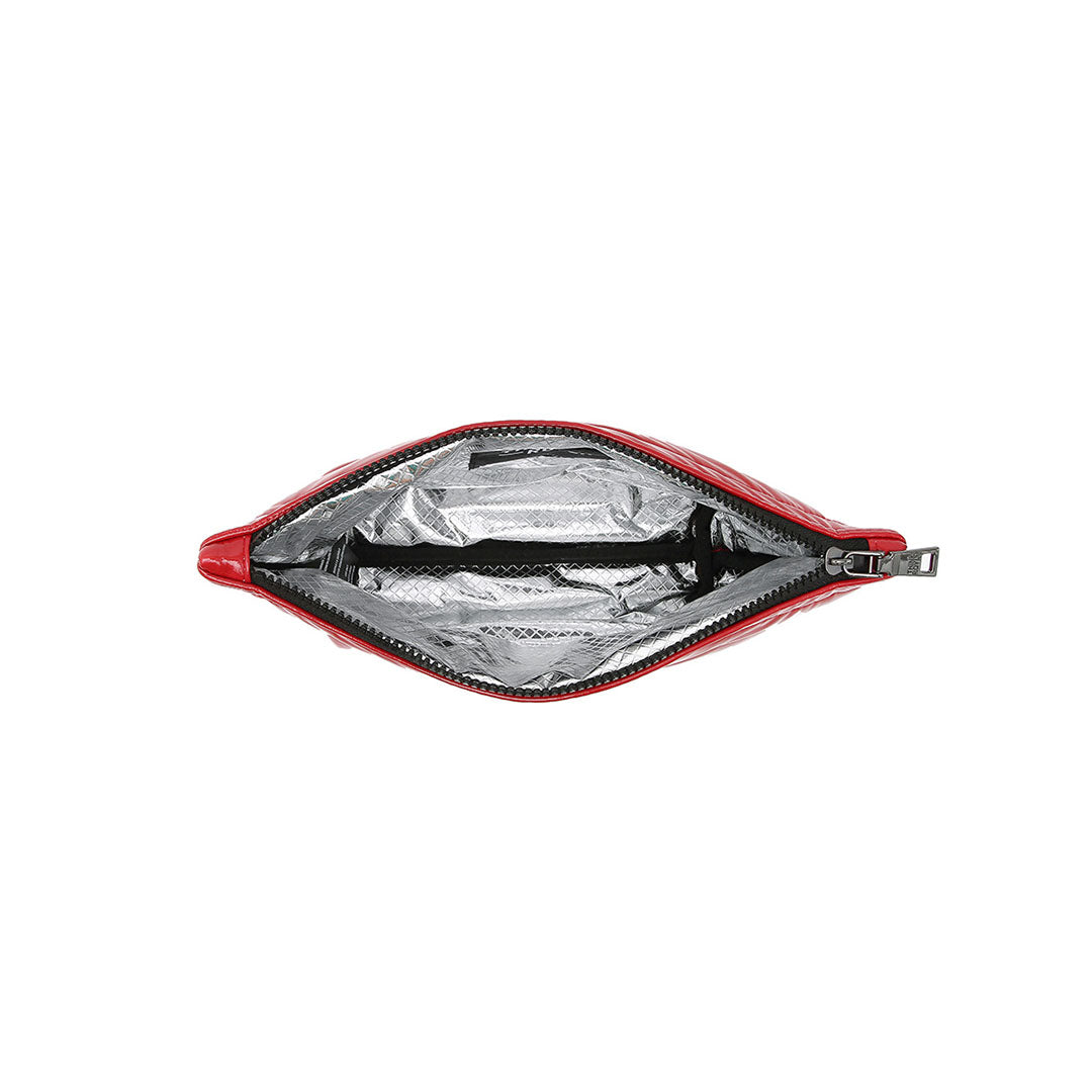 Travel Trio Organizational Pouches Black Patent W/Stripe Web Lipstick Patent Pearl Silver