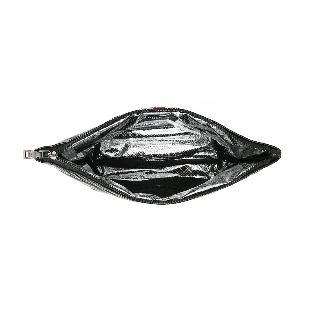 Travel Trio Organizational Pouches Black Patent W/Stripe Web Lipstick Patent Pearl Silver